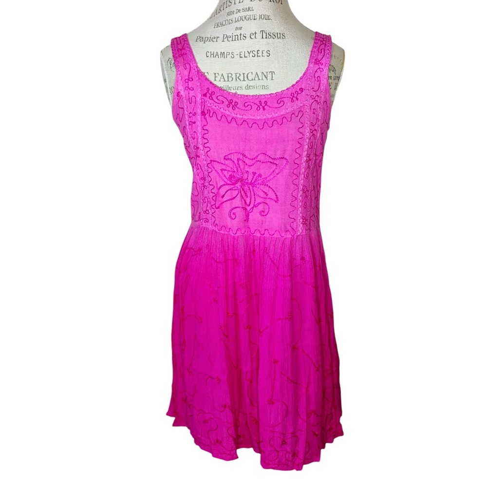 Raya Sun Mini Dress Womens Small Pink Embroidered Beachy Boho Hippie Festival‎